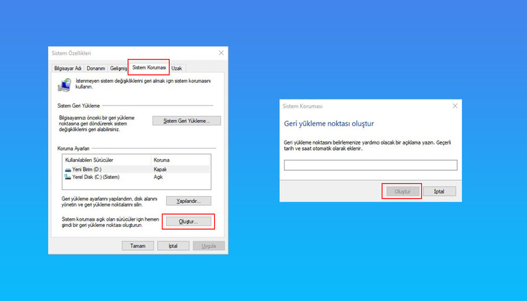Sistem Geri Yükleme Noktası Oluşturulamıyor Sorunu Nasıl Çözülür?