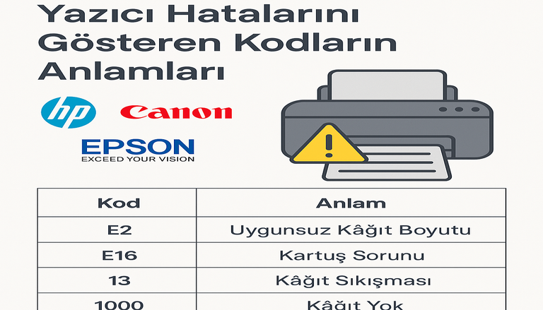 Yazıcı Hatalarını Gösteren Kodların Anlamları (HP, Canon, Epson vs.)